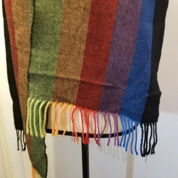Cashmyarn By Berkshire Colorful Striped Scarf With Fringe Acrylic - Picture 8 of 8